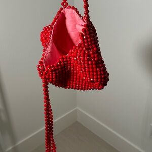 Red Beaded heart Women's Bag